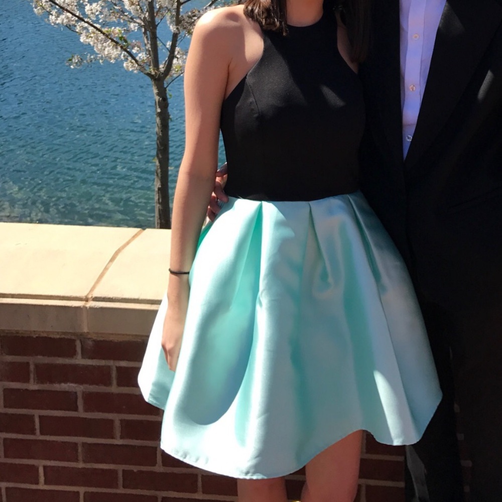 Black & Turquoise Peplum Mini Dress